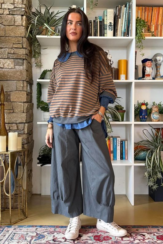 Sunday Morning Relaxed Sweatshirt Grey & Camel